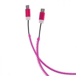 Kabel USB Forever 2w1 2x micro USB zipper różowy